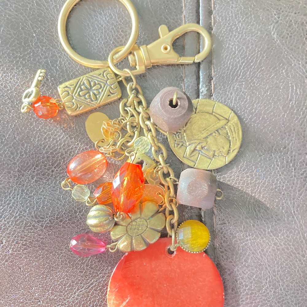 Vintage rare Elegant Gold and Orange Charm Keychain